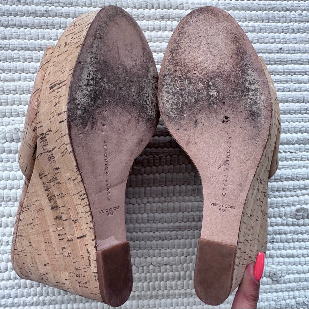 Veronica Beard Cork Platform Wedge Mules Open Toe Slide Sandals 8 - Picture 7 of 7